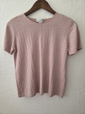 VTG Casual Corner Silk Pink Pastel Short-Sleeve Textured Knit Top
